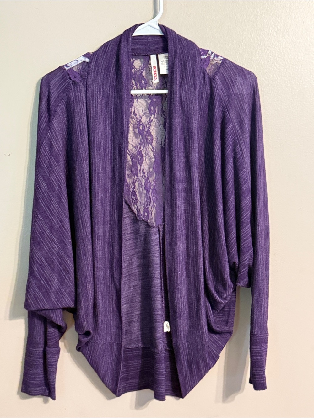 BONGO Purple Lace-Back Open Front Cardigan